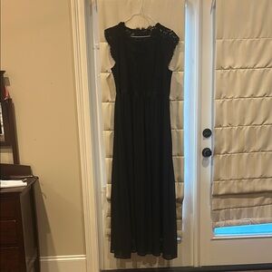 Miusol Black Mock Neck Flutter Sleeve Gown